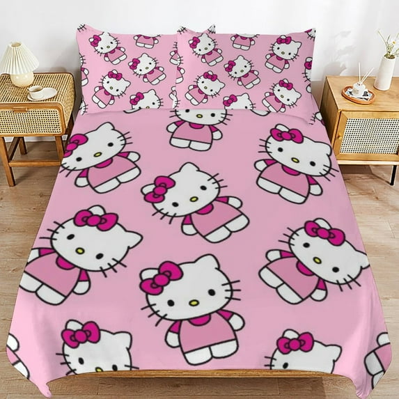 Hello Kitty 3-Piece Comforter Set for Bedroom, Hello Kitty Bedding Set for Kids Adults, Soft Microfiber Duvet Cover Set with Zipper Closure, 1 Duvet Cover + 2 Pillow Covers