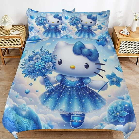Hello Kitty 3-Piece Comforter Set for Bedroom, Hello Kitty Bedding Set for Kids Adults, Soft Microfiber Duvet Cover Set with Zipper Closure, 1 Duvet Cover + 2 Pillow Covers