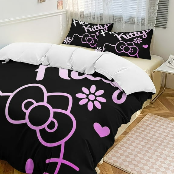 Hello Kitty 3-Piece Twin Bed Set - Includes 1 Single Comforter And 2 Pillowcases Bedding - Fade Resistant Microfiber - Hello Kitty79"x90"