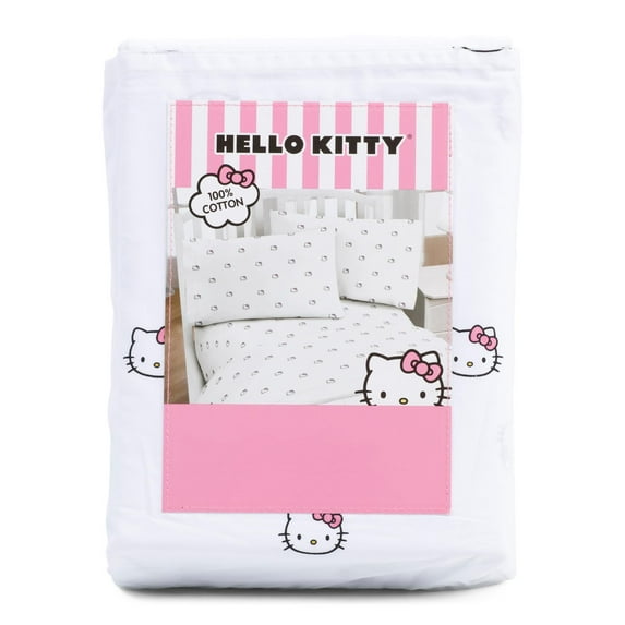 Hello Kitty 3 Piece White Animal Print Bed Sheet Sets, Full Size