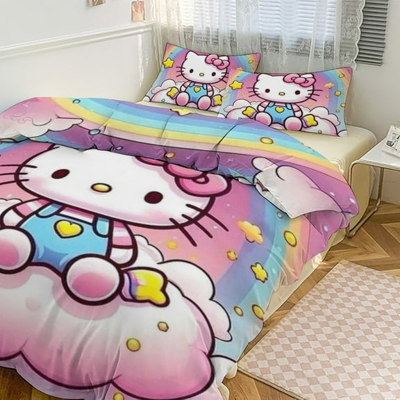 Hello Kitty 3-piece Bed Set, 1Cover and 2 Pillowcases Sizes: Twin, Full, Queen, King