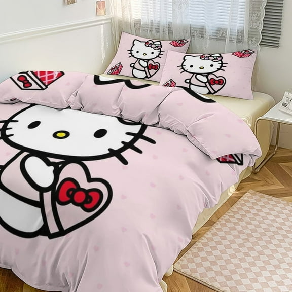 Hello Kitty 3-piece Bed Set, 1Cover and 2 Pillowcases Sizes: Twin, Full, Queen, King