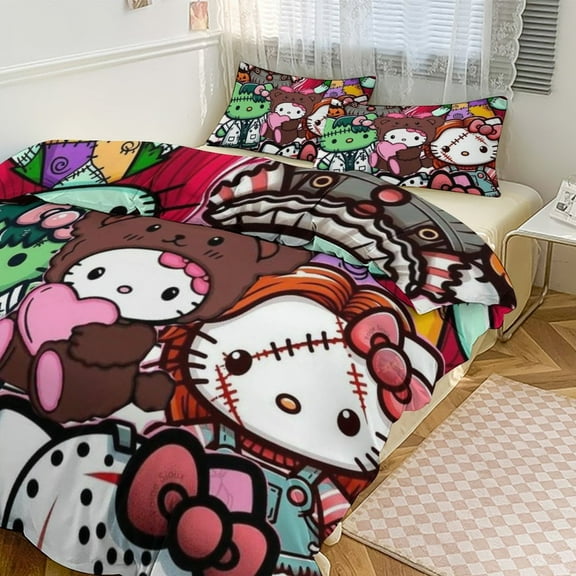 Hello Kitty 3-piece Bed Set, 1Cover and 2 Pillowcases Sizes: Twin, Full, Queen, King