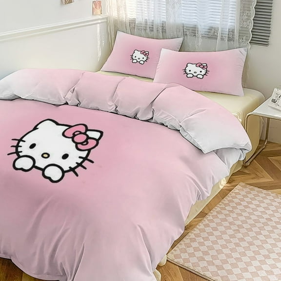 Hello Kitty 3-piece Bed Set, 1Cover and 2 Pillowcases Sizes: Twin, Full, Queen, King