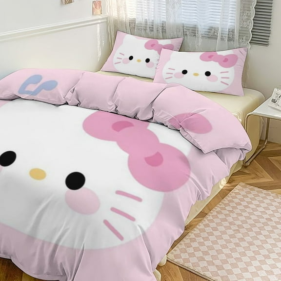 Hello Kitty 3-piece Bed Set, 1Cover and 2 Pillowcases Sizes: Twin, Full, Queen, King