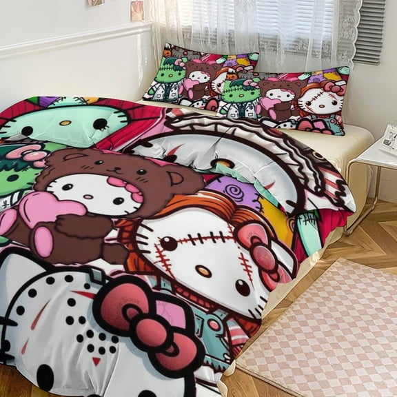 Hello Kitty 3-piece Bed Set, 1Cover and 2 Pillowcases Sizes: Twin, Full, Queen, King
