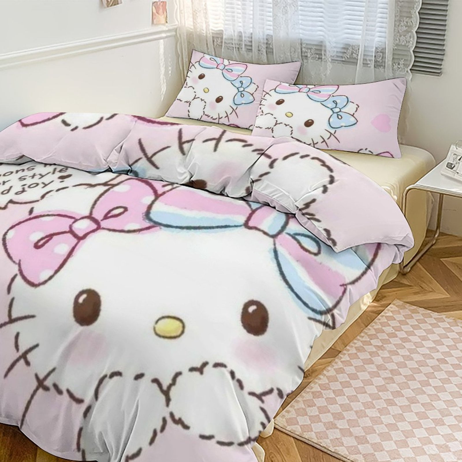 Hello Kitty 3-piece Bed Set, 1Cover and 2 Pillowcases Sizes: Twin, Full ...