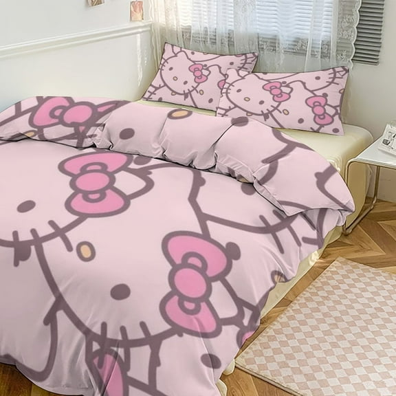 Hello Kitty 3-piece Bed Set, 1Cover and 2 Pillowcases Sizes: Twin, Full, Queen, King