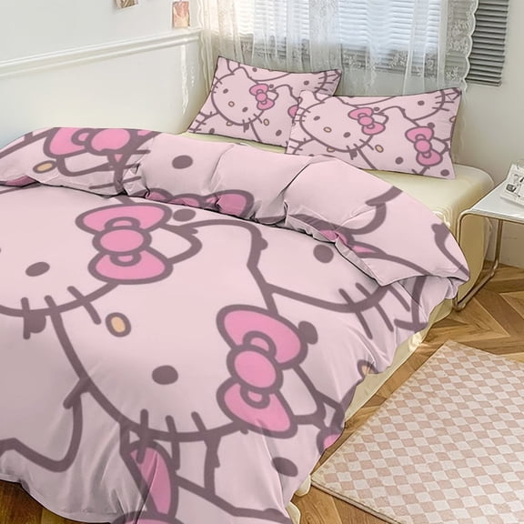 Hello Kitty 3-piece Bed Set, 1Cover and 2 Pillowcases Sizes: Twin, Full, Queen, King
