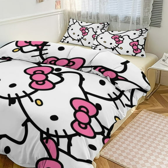 Hello Kitty 3-piece Bed Set, 1Cover and 2 Pillowcases Sizes: Twin, Full, Queen, King