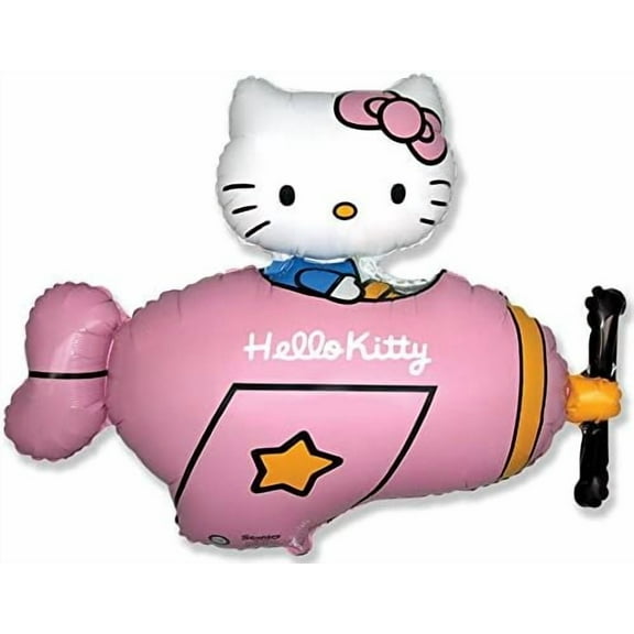 Hello Kitty 30" Pink Aiplane Plane Birthday Party Decoration Supply Mylar Foil Helium Balloon