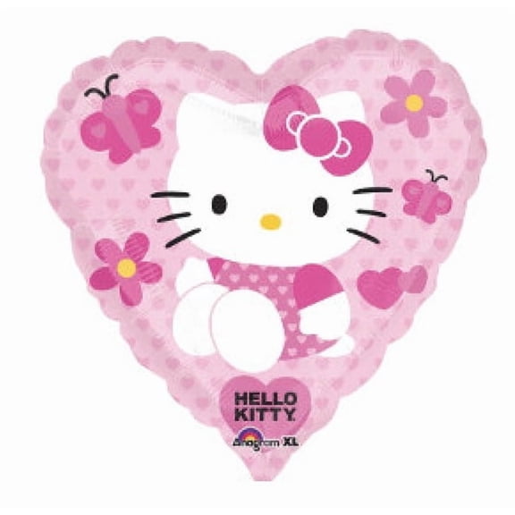 Hello Kitty 32" Heart Shaped Pink  Flowers Baby Shower Happy Birthday Mylar Foil Balloon