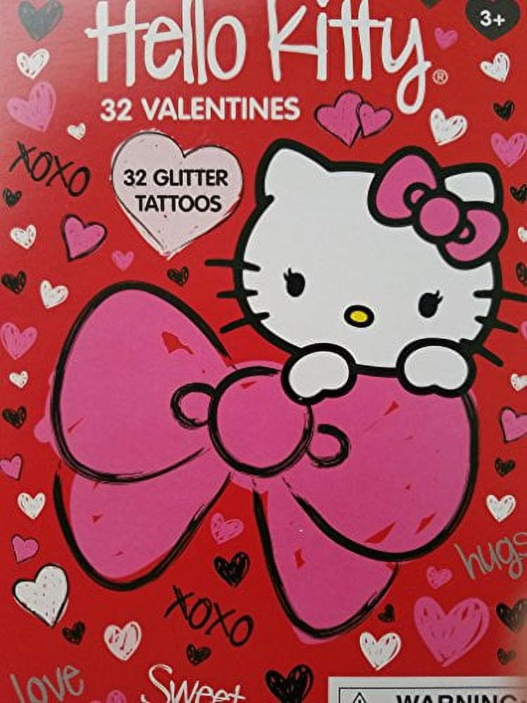 Hello Kitty Valentines - 32 Pack With Glitter Tattoos 