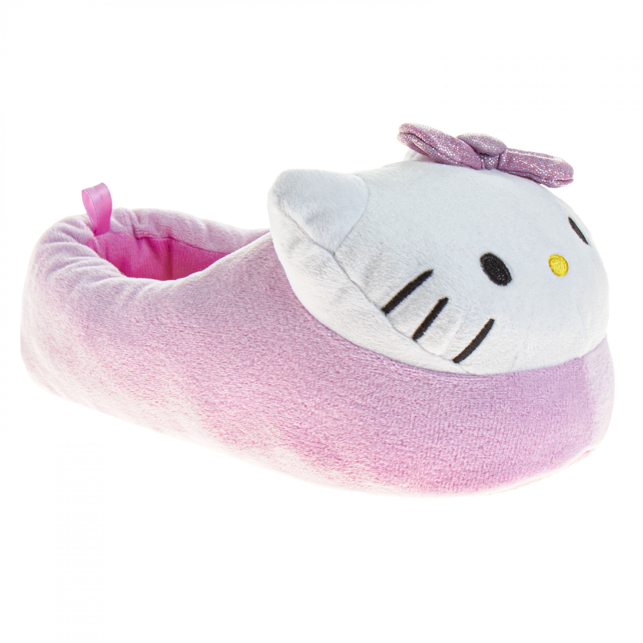 Hello Kitty 888565-size7-8 3D Face Purple Bow Plush Adults Slippers - Size 7-8