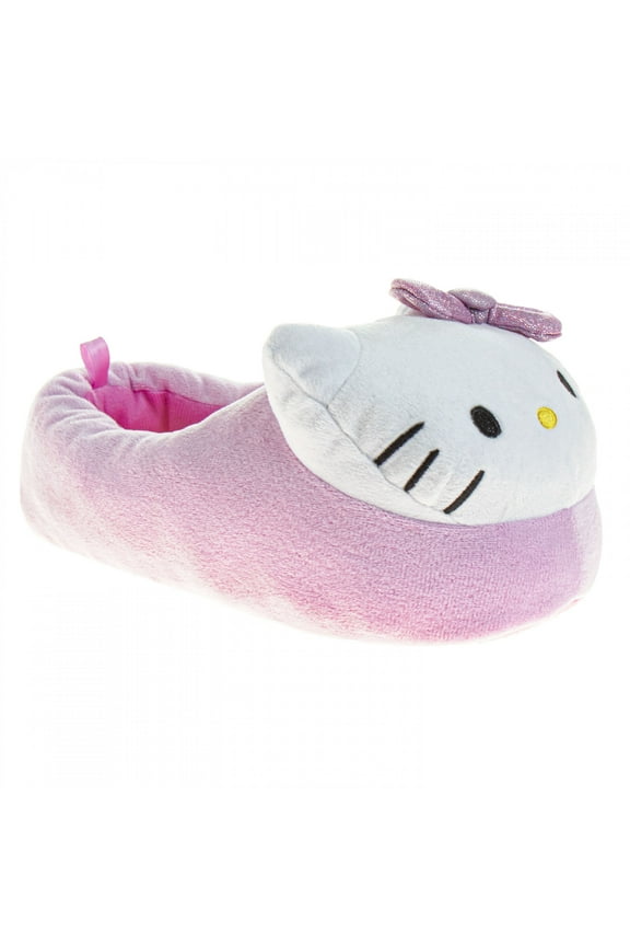 888560-size4-5 3D Face Purple Bow Plush Kids Slippers - Size 4-5