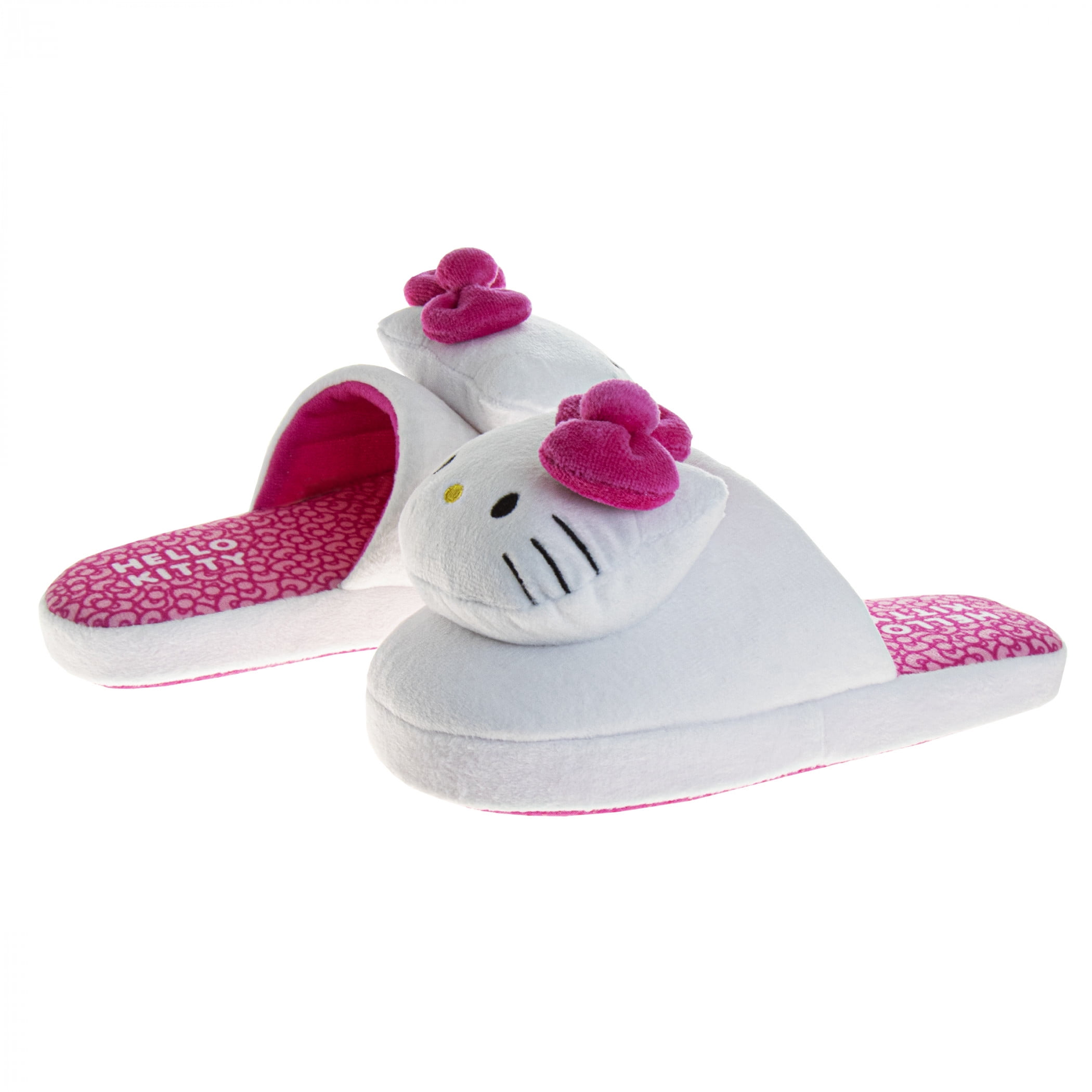Hello Kitty 888555-size4-5 3D Plush Face Pink Bow Kids Slippers - Size 4-5
