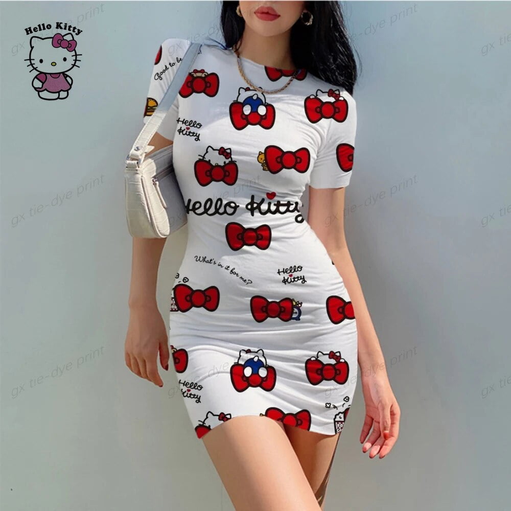Hello Kitty 3D Print Bodycon Dress Elegant Long Sleeve Party Dresses ...