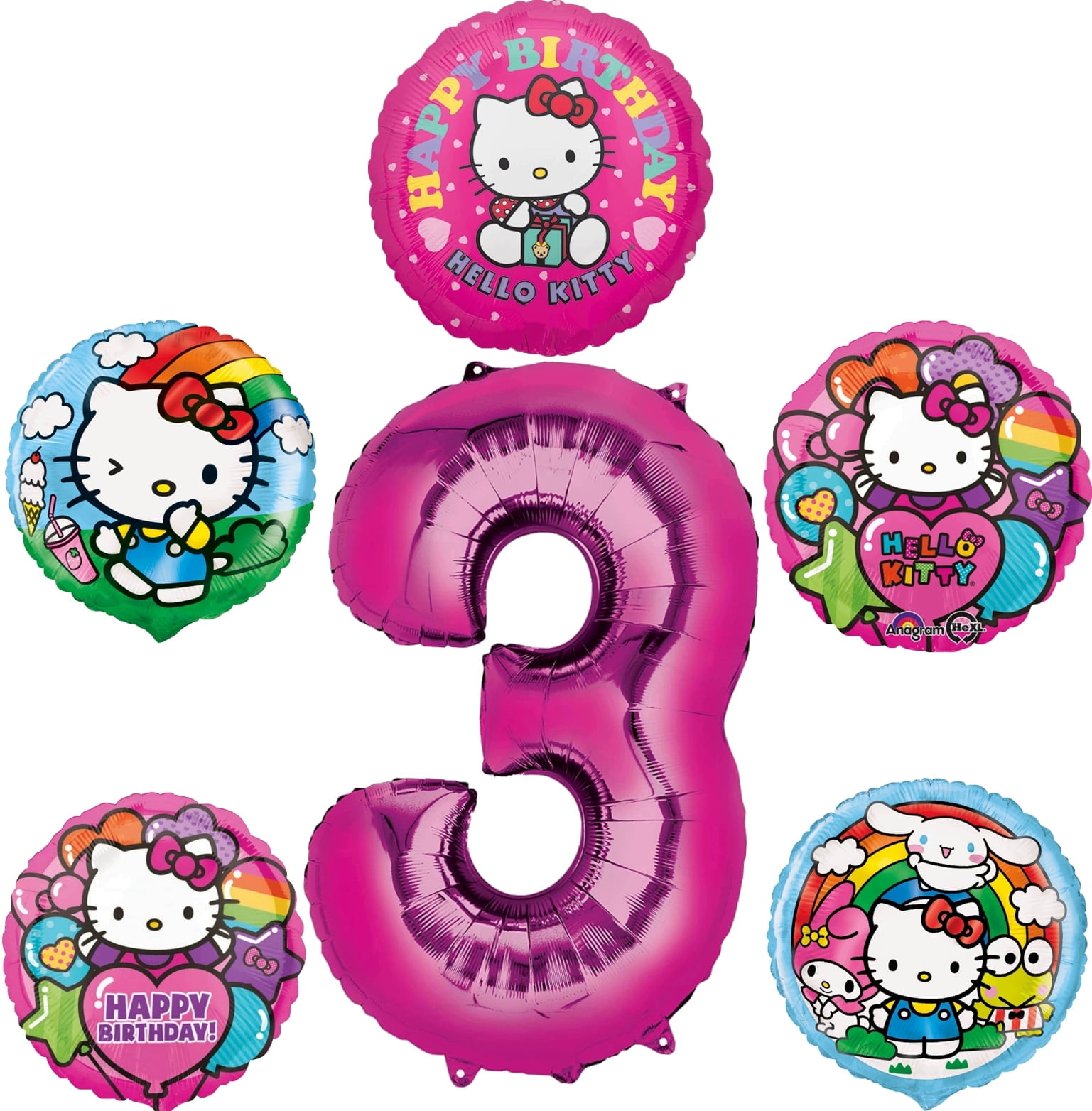 MAYFLOWER PRODUCTS Hello Kitty 3rd Birthday Party Supplies Balloon Bouquet Decorations
