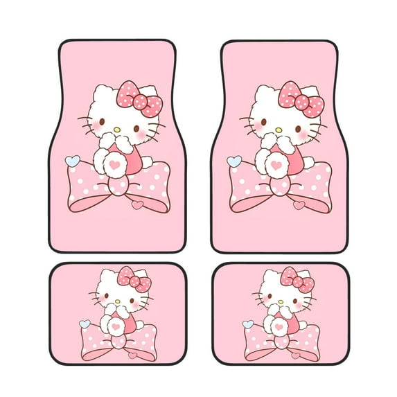 Hello Kitty(4) Car Floor Mats Universal SUV Front Rear Floor Foot Mats 4-Piece Full Set with Non-Slip Rubber Backing