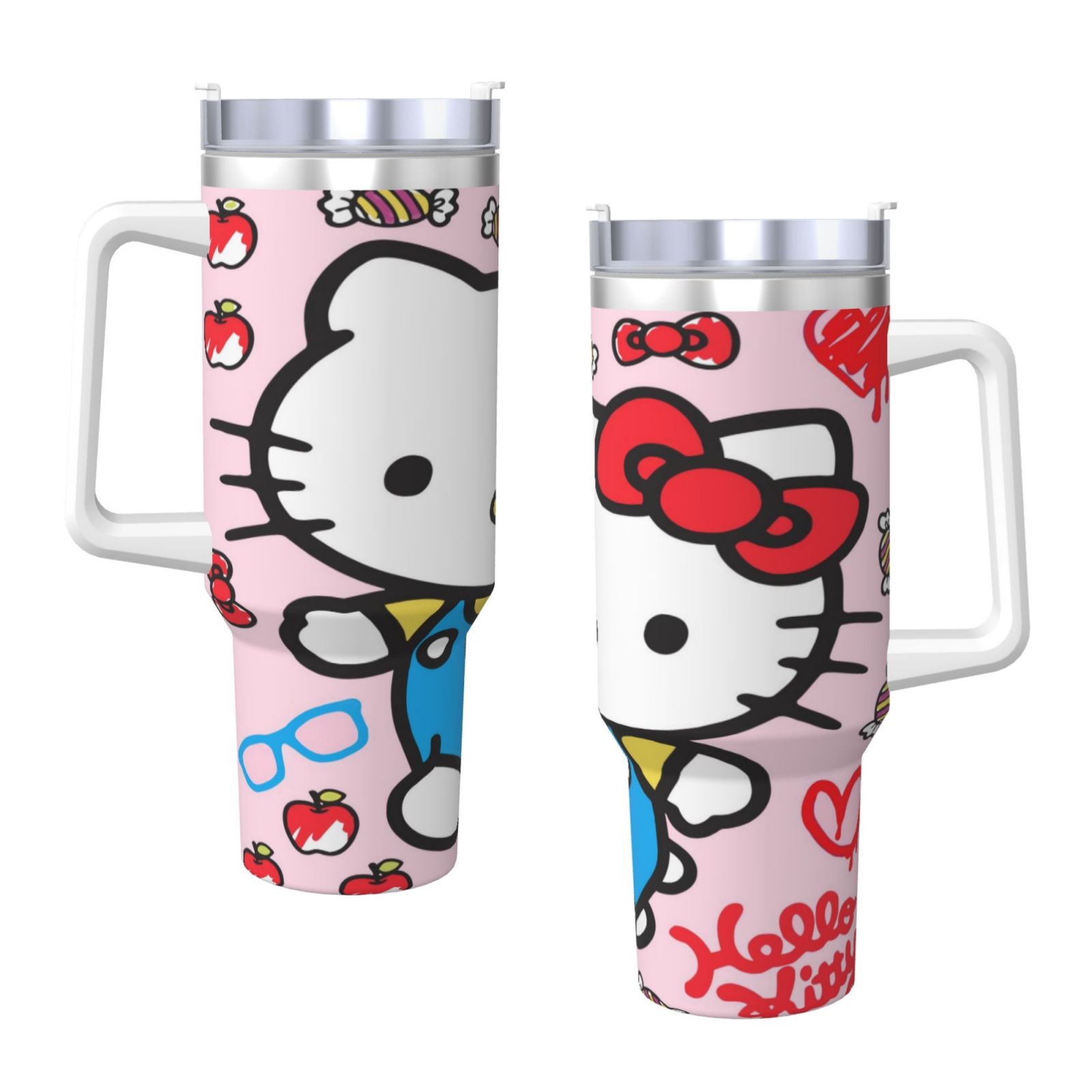 Hello Kitty 40 Oz Tumbler With Handle And Straw Double Wall Stainless