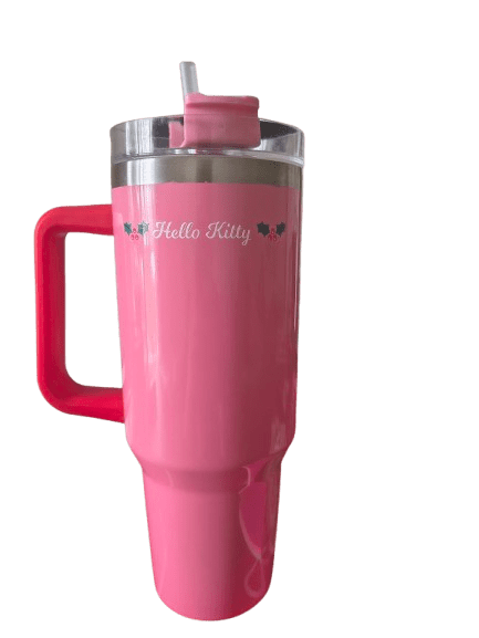 Hello Kitty 40 oz Tumbler with Handle and Straw, Pink Holiday Design, Adult Drinkware