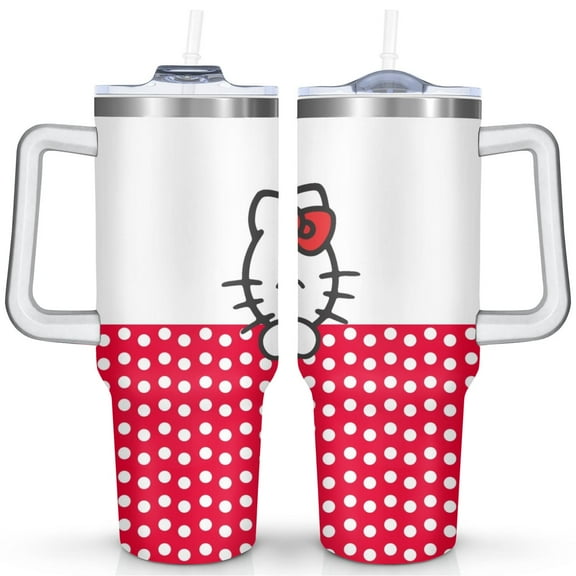 Hello Kitty 40oz Stainless Steel Travel Mug with Handle and Lid, Vacuum Insulated Tumbler for Coffee Water Tea, Cute Pink Cup Gift Idea 1