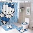 thumbnail image 1 of Kawaii Cat 4Pcs Family Shower Curtain Sets with Non-Slip Rugs, Toilet Lid Cover and Bath Mat, Black Home Bathroom Decor Set Accessories Waterproof Shower Curtains with 12 Hooks, 71 x 71 Inch, 1 of 8