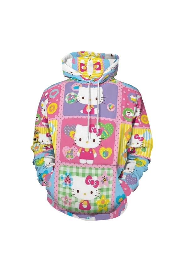 Hello Kitty 54 Graphic Unisex 3D Print Casual Pullover Hooded Novetly Hip Hop Sweatshirt with Big Pockets for Men Women
