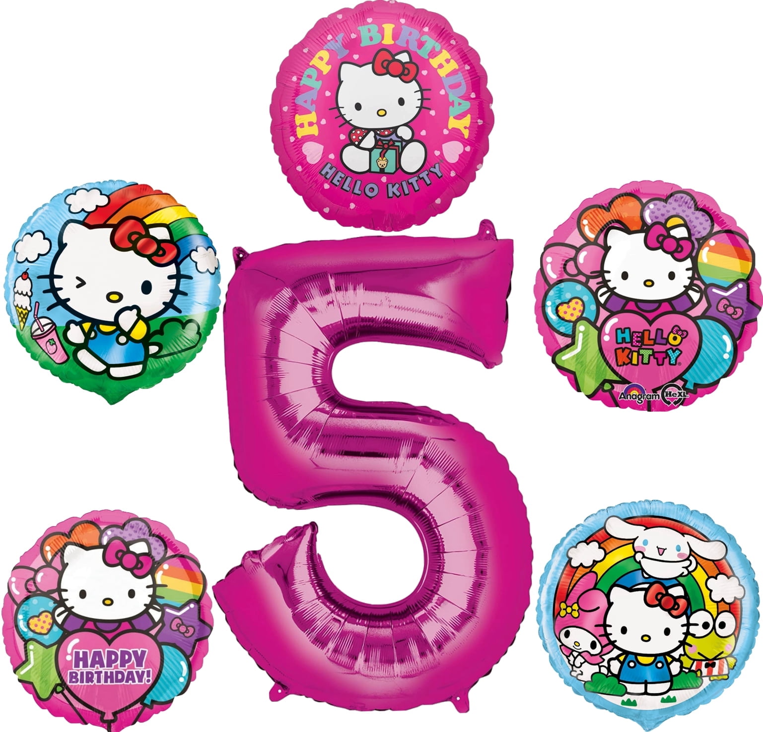 Hello Kitty 5th Birthday Party Supplies and Balloon Bouquet Decorations