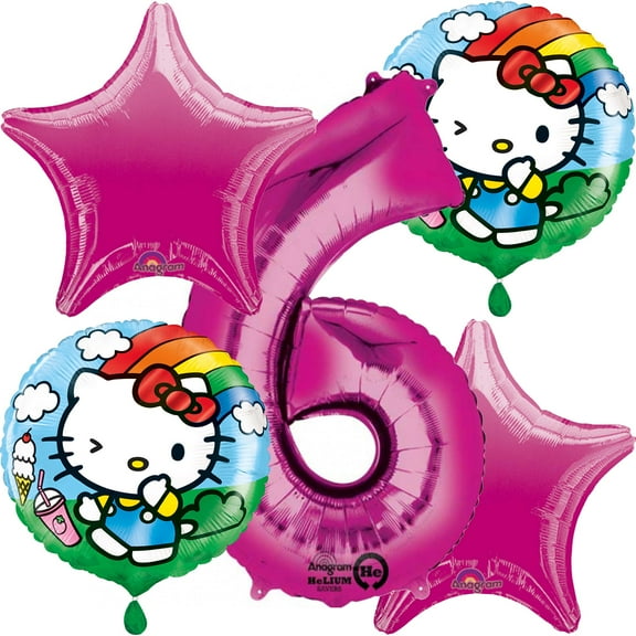 Hello Kitty 6th Birthday Foil Balloon Bouquet