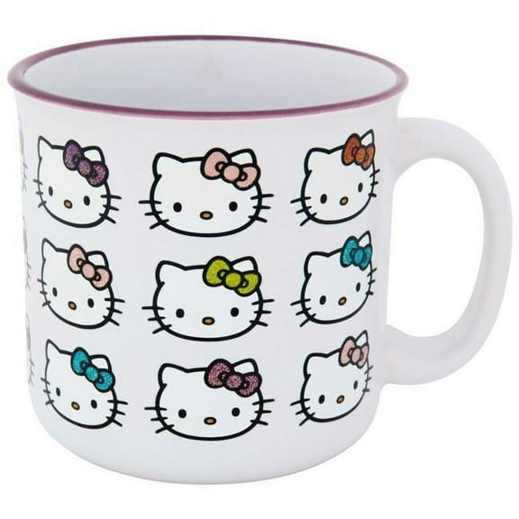 Hello Kitty 862157 20 oz Hello Kitty Rainbow Bows Ceramic Camper Mug, White