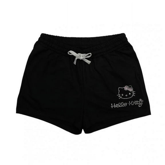 Hello Kitty 879753-medium Rhinestone Sweat Shorts for Womens, Black - Medium