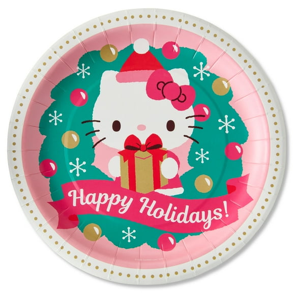 Plus Mark Hello Kitty 9 in. Pink Christmas Party Disposable Dinner Paper Plates, 8-Count
