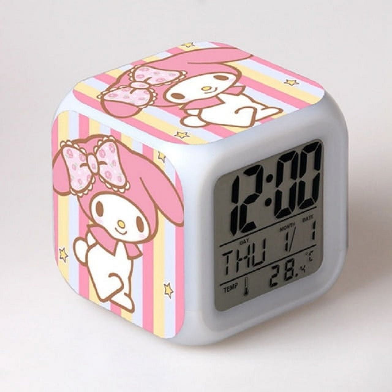 Anime Kt Cartoon Kawaii Alarm Clock Cute Kitten Girl Creative Silicone  Student Bedroom Bedside Scanning Night Light Timing Table