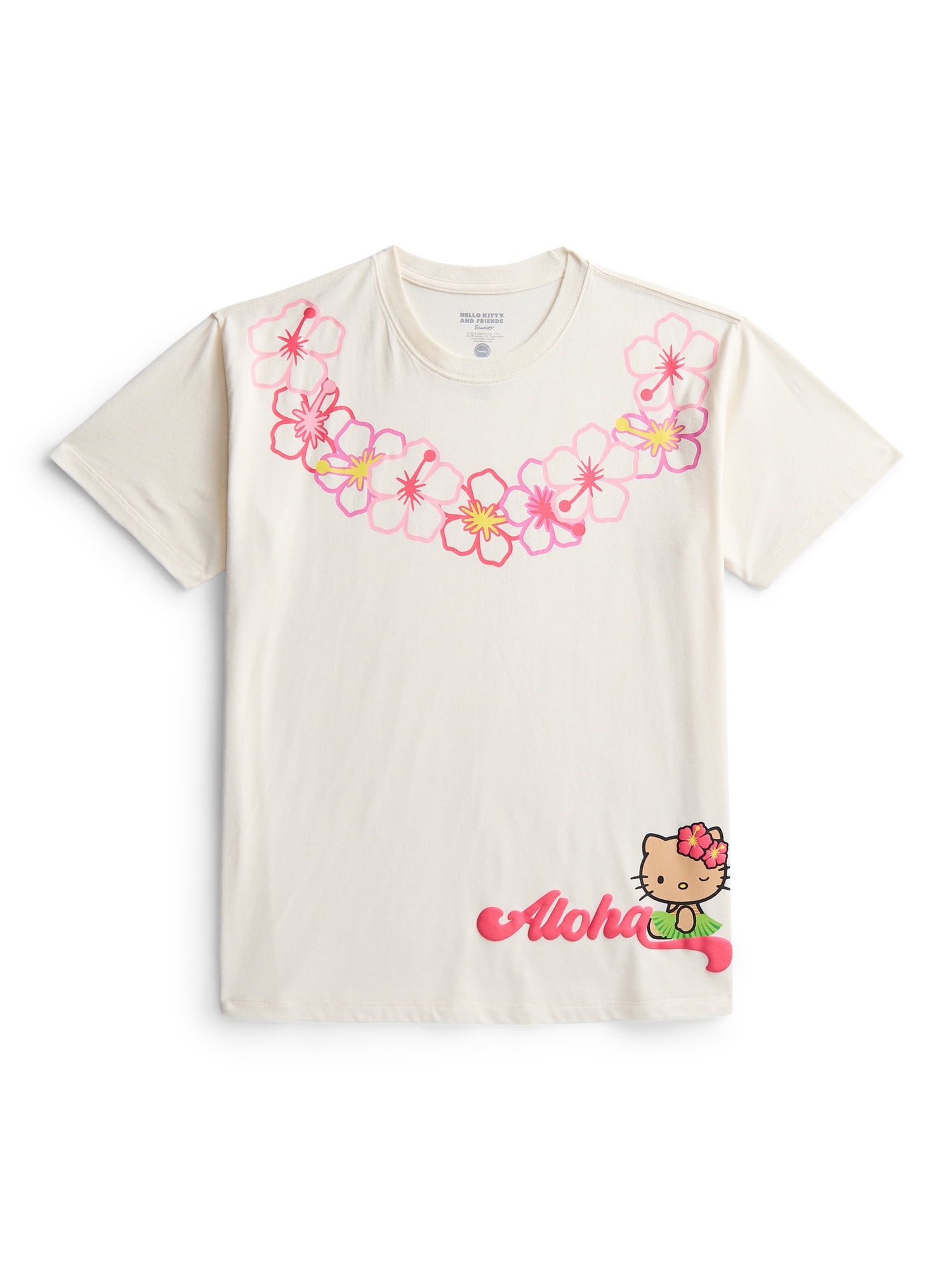 Hello Kitty Women's Aloha Lei Crop Tee with Short Sleeves, Sizes XXS-XXL