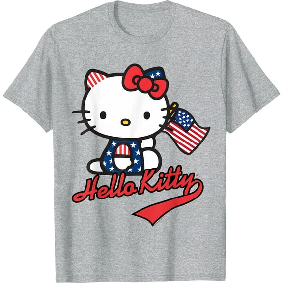 Hello Kitty American Flag DTG Print Unisex T-Shirt