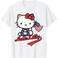 thumbnail image 1 of Hello Kitty American Flag T-Shirt, 4th of July Tee, Shirt For Men Women Cat Lovers, White Color, Size S, 1 of 2