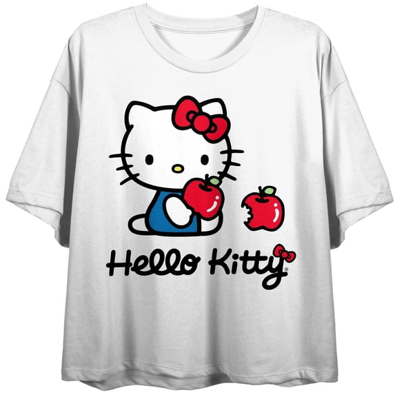 Hello Kitty An Apple A Day Juniors White Boyfriend Crop T-shirt-2XL