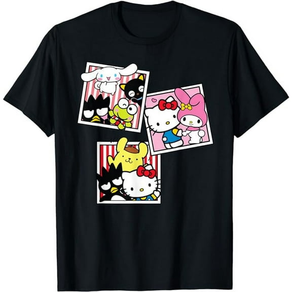 Hello Kitty And Friends Photo Booth Fun Short Sleeve T-Shirt, Cute Kitten Tee Gift For Men Women Cat Lovers, Black Color, Size L