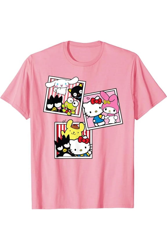Hello Kitty And Friends Photo Booth Fun Short Sleeve T-Shirt, Cute Kitten Tee Gift For Men Women Cat Lovers, Light Pink Color, Size XL
