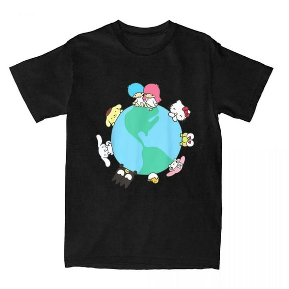 Hello Kitty And Friends Sanrio Earth T Shirt Men Women Cotton T-Shirt Round Collar Tees Short Sleeve Clothes Graphic Printed