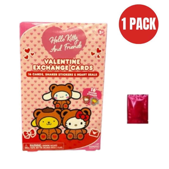 Hello Kitty And Friends Valentine Exchange Cards - 16 Count Set with Shaker Stickers and Heart Seals BONUS LaPrima Morceau Bonbon