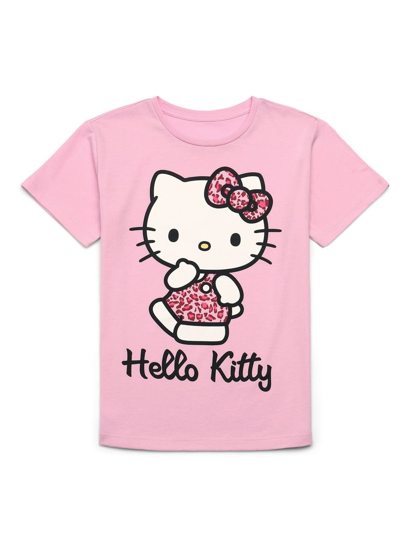 Hello Kitty Animal Print Girls Short Sleeve Graphic T-Shirt, Sizes