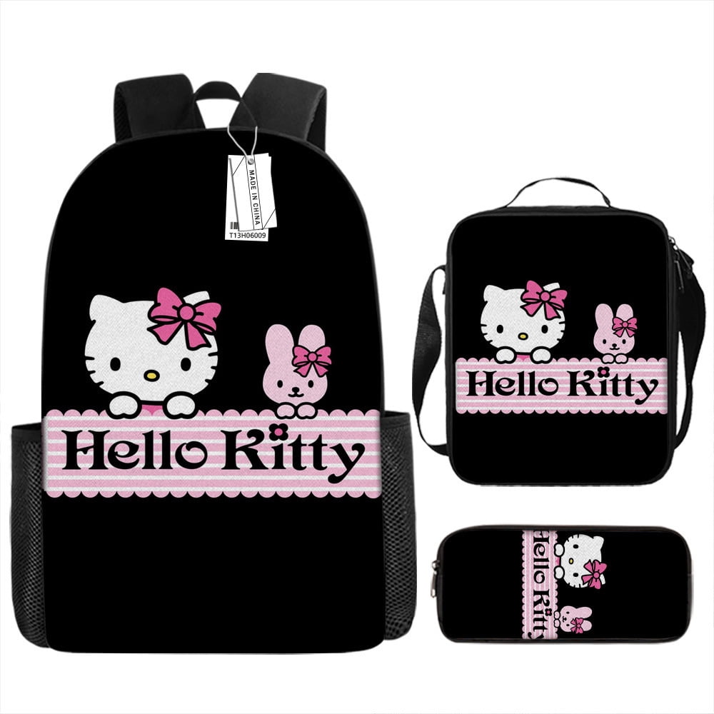 Hello-Kitty Anime Backpack Set 3 Pieces Lunch Bag and Pencil Case for ...