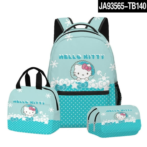 Hello-Kitty Anime Backpack Set 3 Pieces with Lunch Bag and Pencil Case for Women Men, Fashion Daypack, Classic High Backpack for Teens, Travel Laptop Backpacks
