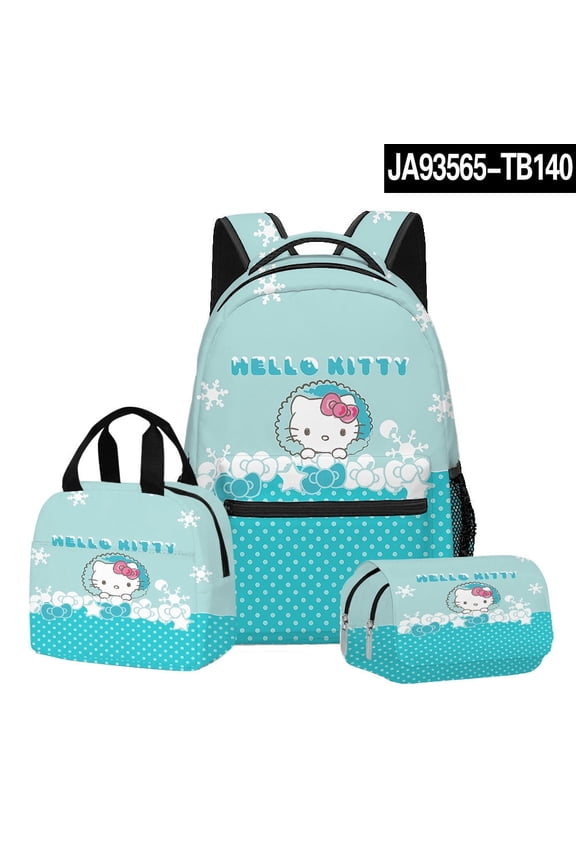 Hello-Kitty Anime Backpack Set 3 Pieces with Lunch Bag and Pencil Case for Women Men, Fashion Daypack, Classic High Backpack for Teens, Travel Laptop Backpacks