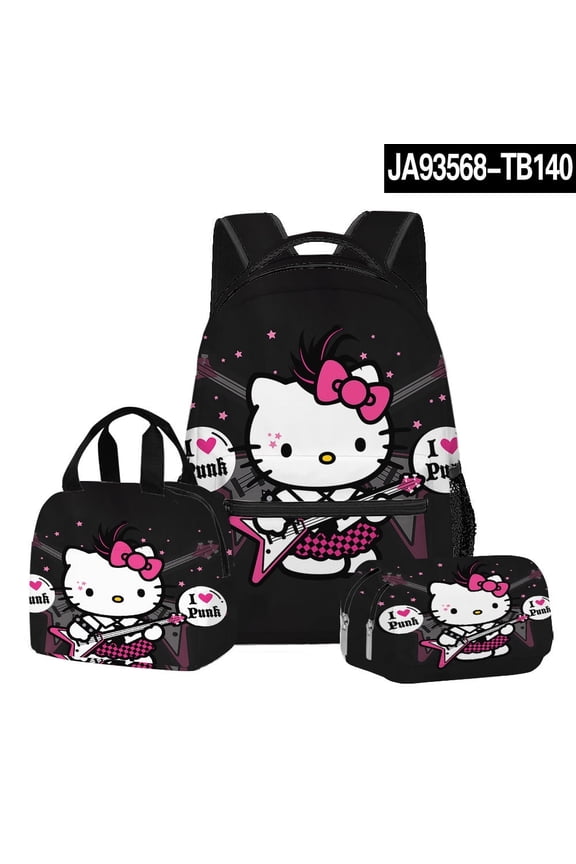 Hello-Kitty Anime Backpack Set 3 Pieces with Lunch Bag and Pencil Case for Women Men, Fashion Daypack, Classic High Backpack for Teens, Travel Laptop Backpacks