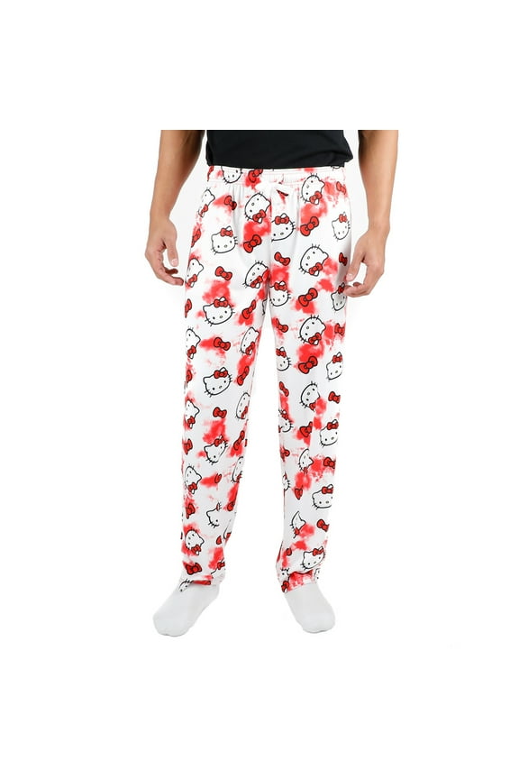Hello Kitty Anime Cartoon All Over Print Women's White Sleep Pajama Pants-M