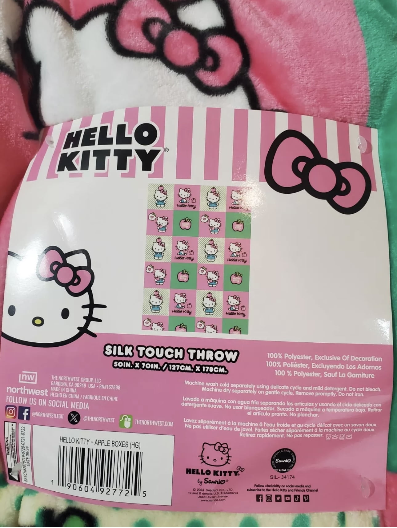 Hello Kitty Apple Boxes Silk Touch Throw Blanket