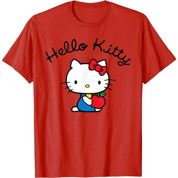 Hello Kitty Apple Retro Logo T-Shirt, Cute Tee For Men Women Cat Lovers, Red Color, Size 4XL
